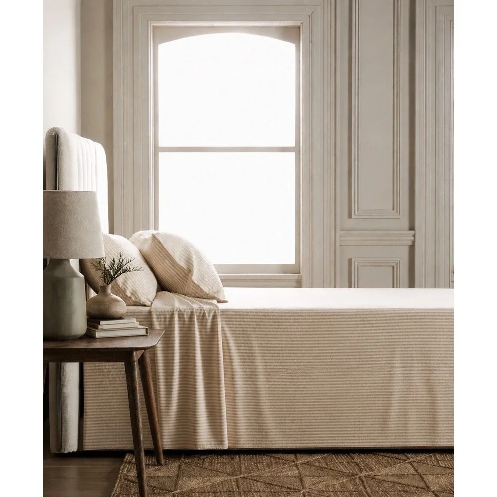 Quince European Linen Stripe Flat Sheet Set King Natural White Stripe NEW $140